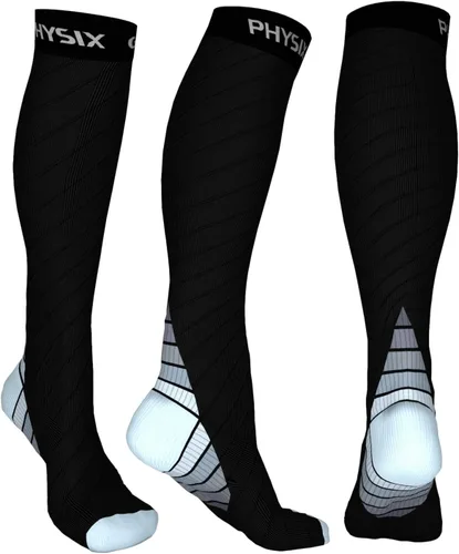 Vista 14 de Physix Gear - Calcetines de compresión 20-30 mmHg, para hombres y mujeres, para correr, enfermeras, espinillas, vuelo, viajes Negro