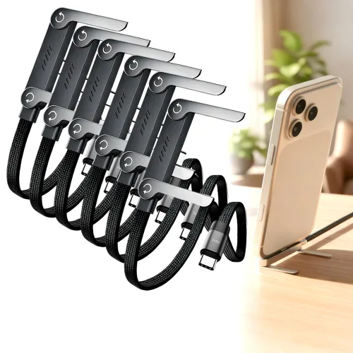Vista 8 de Cable de carga trenzado de 240W con soporte para teléfono incorporado, 2026 Nuevo cable USB-C plegable y duradero de 90 grados, cable de carga 3
