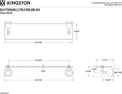 Vista 2 de Kingston Brass BA1759BB Heritage - Estante de vidrio para baño, latón cepillado 20.44 x 5.25 x 3.06