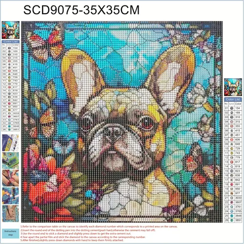 Vista 2 de Kit de pintura de diamante 5D para adultos, mosaico de bulldog francés, arte de diamantes, fácil para principiantes, cuentas redondas, taladro