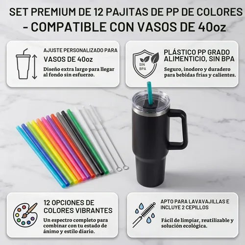 Vista 9 de ALINK Pajitas reutilizables para vaso Stanley de 40 onzas y 30 onzas, popotes de plástico duro de 12 pulgadas de largo, popote de repuesto de 12
