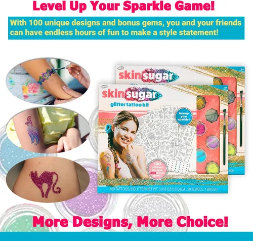 Vista 3 de Tatuajes temporales Savvi Skin Sugar Glitter Tattoo Kit