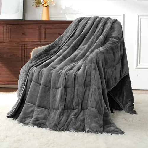 Vista 10 de Uttermara Manta pesada para adultos, manta pesada tamaño Queen con forro polar reversible de terciopelo suave y brillante y acogedor sherpa cálido