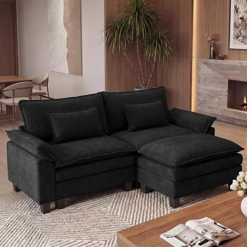 Vista 45 de URRED - Sofá seccional modular Cloud, sofá moderno en forma de L de 87" con profundidad de asiento con otomana y almohadas, ultra cómodo sofá
