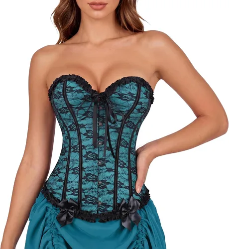 Vista 13 de Zhitunemi - Corsés para disfraz de vampiro para mujer: Corsé floral para mujer, trajes de Moulin, burlesque Beige