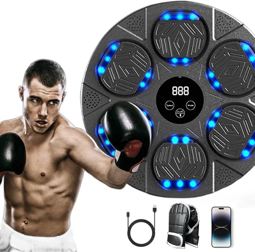 Vista 3 de HOTSEVEN 2025 Music Boxing Machine with Boxing Gloves, Smart Bluetooth Boxing Machine with LED Electronic Wall Mounted, Music Boxing Target Workout