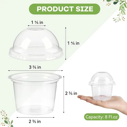 Vista 2 de TOFLEN Paquete de 50 Vasos de Postre de Plástico de 8 oz con Tapas de Cúpula, Vasos Desechables Transparentes para Yogur Parfait con Tapas, Vasos
