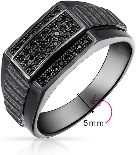 Vista 4 de Personalize - Anillo de compromiso con circonita cúbica de micro pavé para hombre, diseño cuadrado de dos tonos, blanco y negro, para hombre, plata