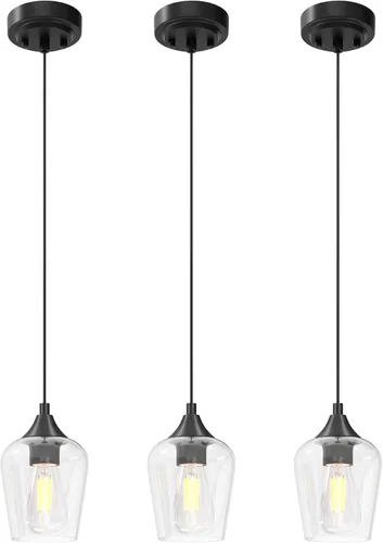 Vista 13 de VONLUCE Luces colgantes para isla de cocina, iluminación colgante de níquel cepillado para isla de cocina con cable colgante para dormitorio