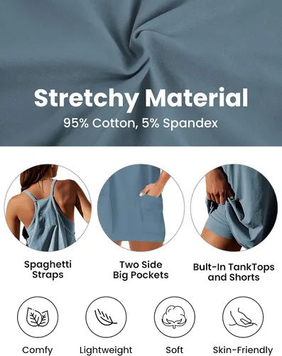 Vista 3 de Yidarer - Vestido corto deportivo de verano para mujer, sin mangas, con tirantes delgados, pantalones cortos incorporados, con cuello redondo