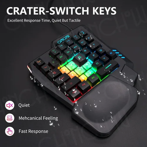 Vista 3 de CHONCHOW Teclado para juegos con una sola mano, 35 teclas, LED arcoíris, USB con cable, ergonómico con reposamuñecas, mini portátil, compatible