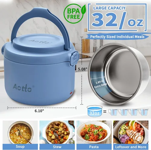 Vista 3 de Aotto Lonchera eléctrica, calentador de alimentos portátil de 32 oz, calentador de almuerzo portátil para trabajo/oficina/automóvil/viajes