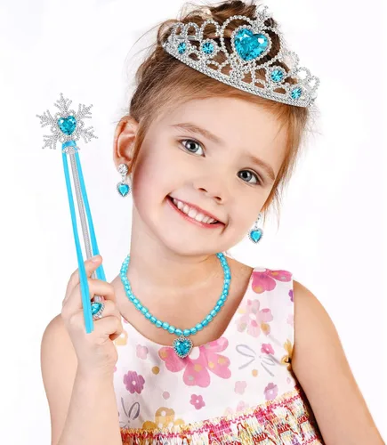 Vista 6 de Skylety Juego de 7 piezas de disfraz de princesa con capucha para niñas pequeñas, cosplay, fiesta, cumpleaños