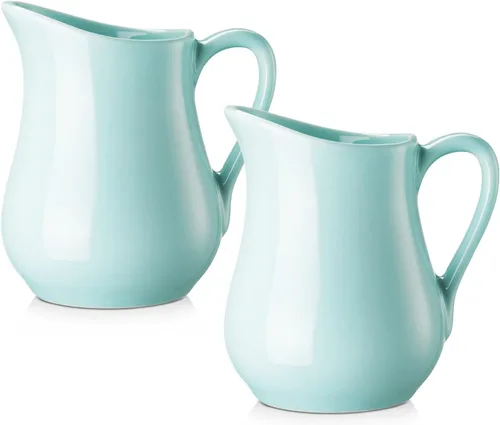 Vista 11 de Gurygo Jarra de Crema de 2 Oz (Juego/2) con Asa, Pequeña Jarra de Crema Clásica de Porcelana Fina Blanca, Pequeña Jarra de Leche para Café, Leche