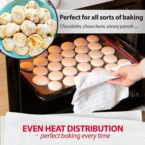 Vista 5 de MIU - Tapete de silicona para hornear macarrones, antiadherente, 2 medias hojas y 1 cuarto de hoja, kit perfecto para macarrones, pasteles, pan