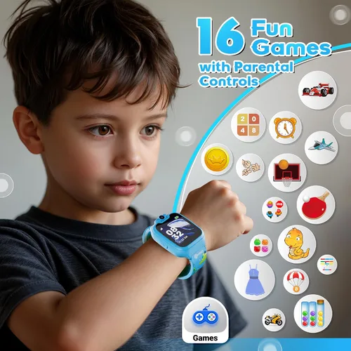 Vista 3 de Contixo KW01 - Relojes inteligentes para niños, color azul, pantalla táctil HD de 1.54 pulgadas, juguete educativo con juegos, cámara, grabadora