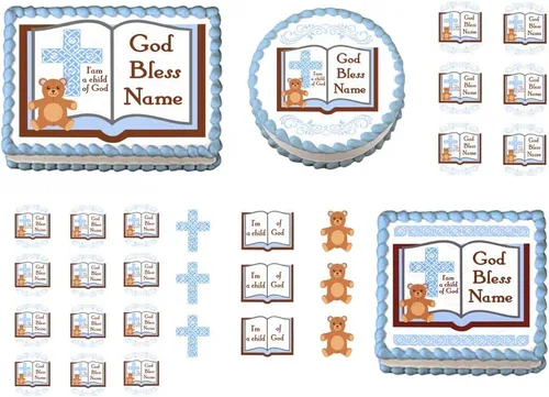 Vista 2 de Bautizo niño Biblia 1/4 hoja (10.5 x 8 pulgadas) comestible decoración de fiesta de cumpleaños