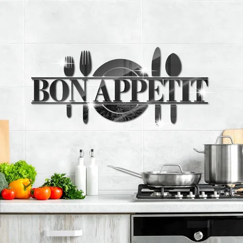 Vista 6 de Incauca Bon Appetit - Calcomanías de pared de espejo acrílico 3D para cocina, cuchara, tenedor, cuchillo, espejo, calcomanías de pared, decoración