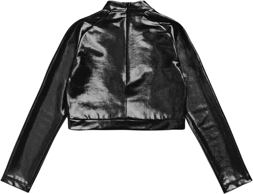 Vista 4 de JEATHA Camiseta corta de manga larga con lentejuelas brillantes para niños y niñas, con cuello alto falso, camisetas atléticas de jazz hip-hop