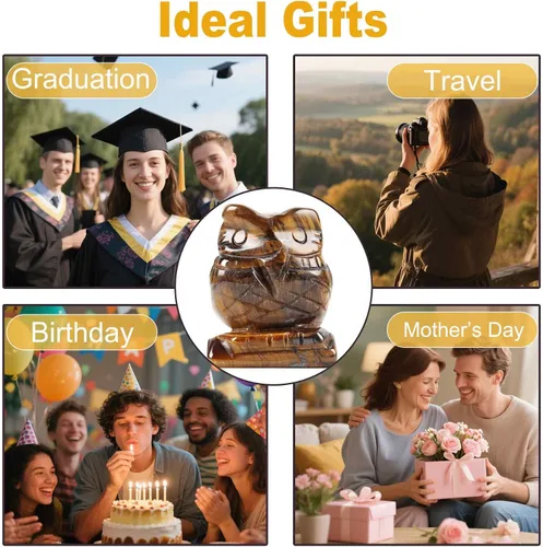 Vista 3 de Regalos de búho para mujeres, regalos de buena suerte, figura de búho de 1.5 pulgadas, regalos de graduación para ella, él, ojo de tigre
