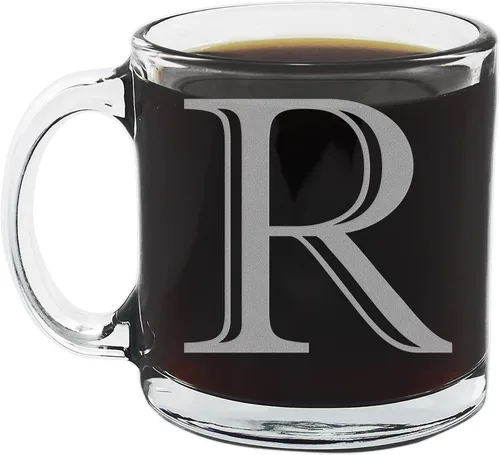 Vista 16 de Spotted Dog Company Taza de café de vidrio transparente con monograma grabado de 12 onzas (letra A), regalos de café personalizados de la A a la Z
