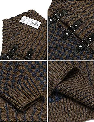 Vista 4 de COOFANDY Suéter de punto de cuello alto para hombre, manga larga, ajustado, cuello de chal