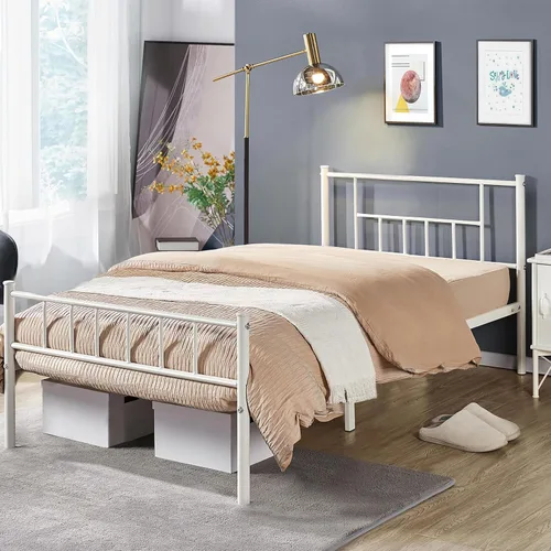 Vista 3 de Yaheetech Base de cama de metal de tamaño Individual de 13 pulgadas con cabecera y plataforma de estribo, Base de cama con almacenamiento,