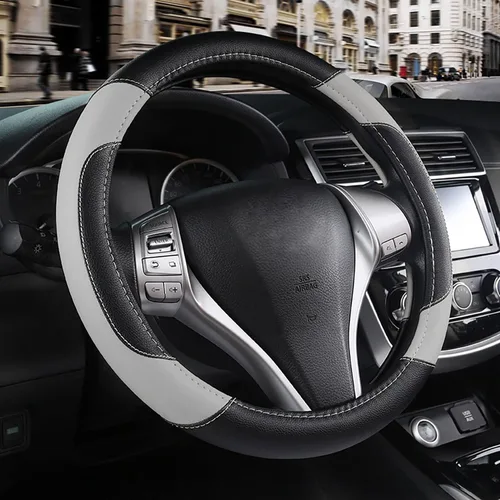 Vista 16 de Funda de cuero para volante de auto, protector antideslizante para volante de auto de cuero de microfibra transpirable, ajuste universal