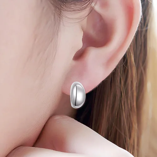Vista 5 de Aretes de plata de ley S925 en forma de C, aretes de aro de cúpula gruesa para mujer, regalos de joyería