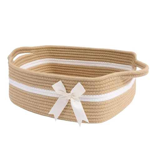 Vista 14 de CHICVITA Cesta de almacenamiento para regalos, bonitas cestas de cuerda de algodón para guardería, pequeña cesta de regalo con asas, cestas tejidas
