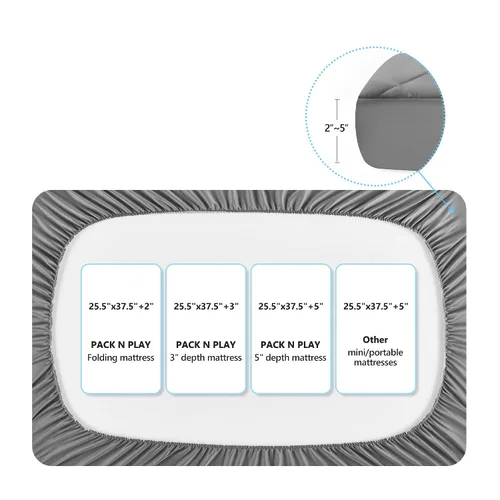 Vista 3 de TILLYOU Pack and Play Sheet - Protector acolchado suave para cuna, protector de colchón para niños pequeños con bolsillo profundo de 1"-3", sábanas