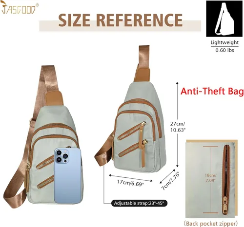 Vista 5 de JASGOOD Mochila bandolera pequeña para mujer, cangurera, cangurera, bolsa de hombro para viajes, D-light Verde