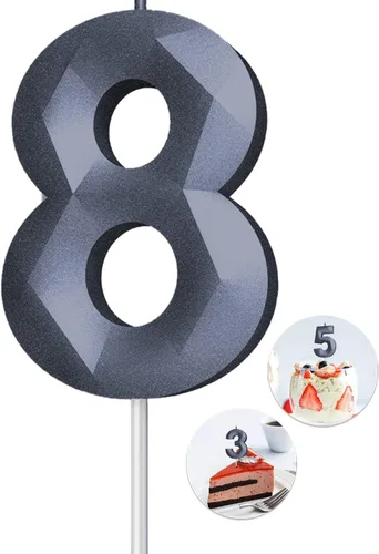 Vista 170 de Velas de cumpleaños con números (0 velas negras), forma de diamante 3D, decoración de pastel de feliz cumpleaños para niños y hombres, cumpleaños
