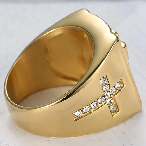 Vista 4 de Joyeros Jude - Anillo de acero inoxidable con cruz cristiana de Jesús