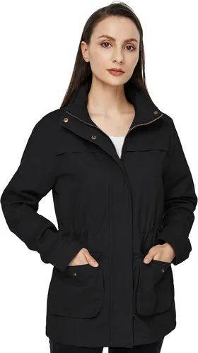 Vista 4 de WenVen Chaqueta militar casual para mujer, de algodón, cuello alto, abrigo anorak