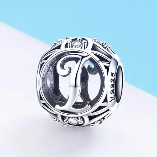 Vista 6 de Dijes de plata de ley 925 con inicial de la A a la Z para pulseras, collares, cuentas del alfabeto de circonita cúbica, regalos personalizados