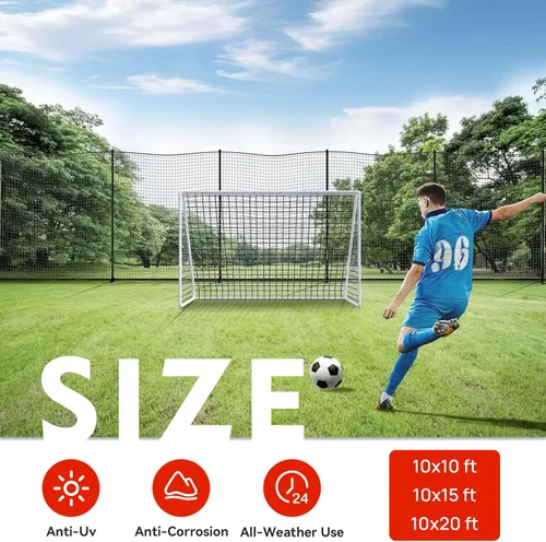 Vista 6 de Red de fútbol para patio trasero, redes de fútbol de portería abierta de 10 x 10 pies, red deportiva para entrenamiento de práctica de fútbol