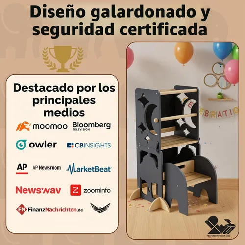 Vista 2 de COSYLAND - Taburete de cocina 4 en 1 para niños pequeños Elefante gris y natural