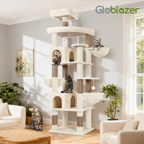 Vista 8 de Globlazer Torre de árbol para gatos extra grande, 82 pulgadas de alto, árbol para gatos de interior, torre grande para gatos grandes y adultos con 8