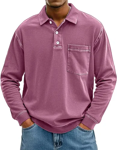 Vista 7 de Polo de manga larga para hombre, con solapa, casual, a la moda, vintage, ligero, para exteriores, negocios, golf, gimnasio, camisetas