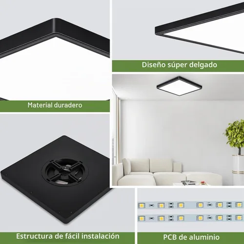 Vista 5 de Lámpara de techo LED cuadrada de montaje empotrado de 12 pulgadas, 24 W, 3000 K/4000 K/6000 K, lámpara de montaje empotrado ajustable, 2800 lm