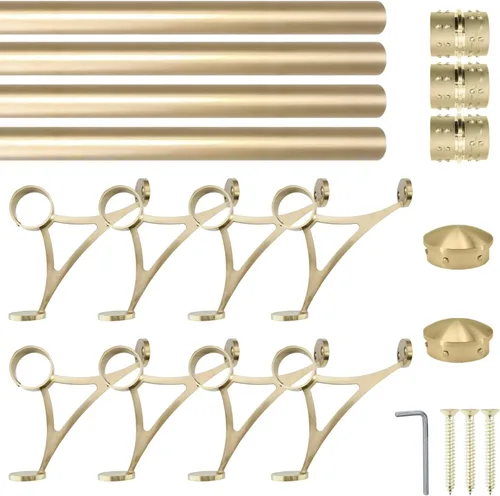Vista 22 de Kit de riel de pie de montaje combinado, acabado dorado satinado, tubo de acero inoxidable de 2 pulgadas de diámetro exterior con conector interno