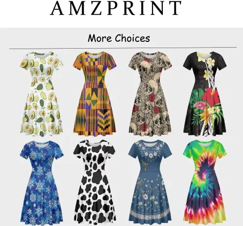 Vista 7 de Amzprint Disfraz de Halloween de calavera de azúcar y esqueleto con huesos cruzados de rosa, elegante, casual, minivestido acampanado para fiesta