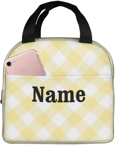 Vista 36 de Lonchera con diseño a cuadros azules aislada, bolsa térmica para almuerzo para adultos, niños, niñas, mujeres, oficina, trabajo, escuela, picnic