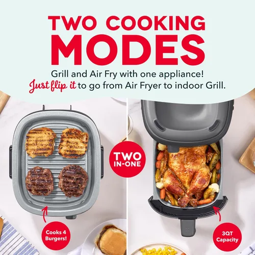 Vista 2 de DASH Flip & Fry - Parrilla + Freidora de aire 2 en 1, 3 QT