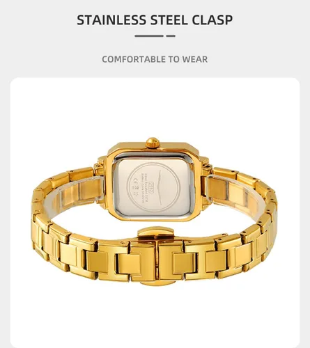 Vista 4 de BESTKANG Reloj de pulsera pequeño rectangular para mujer, reloj de cuarzo clásico, esfera de números romanos 30M, impermeable, correa de acero
