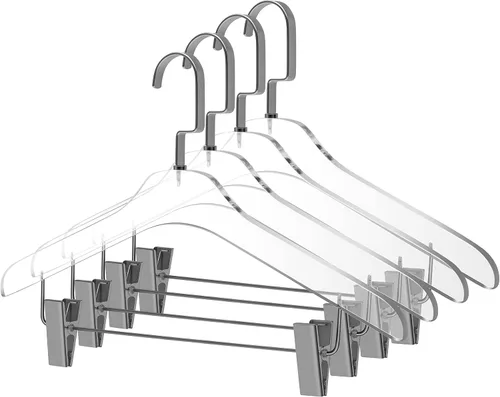 Vista 10 de Perchas acrílicas transparentes de calidad 40 para faldas y pantalones, elegante colgador con ganchos dorados, organizador de armario para adultos