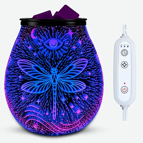 Vista 11 de Leyoue - Calentador eléctrico de cera con forma de fuegos artificiales 3D de vidrio con placa de calentamiento PTC, bandeja reutilizable