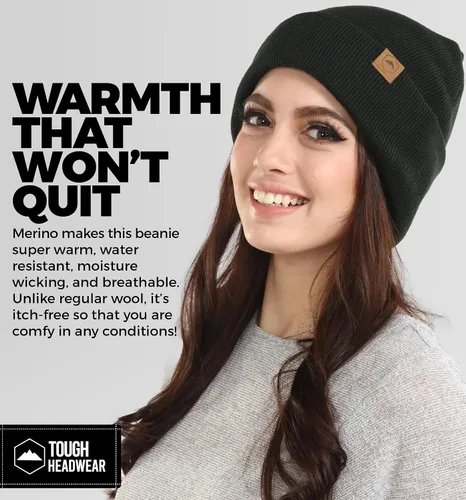 Vista 4 de Gorro de invierno para hombres y mujeres, gorro acanalado de lana merino, gorros de lana cálidos, suaves y con estilo, para climas fríos