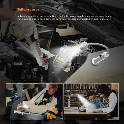 Vista 6 de FIREOR Accesorios para parrilla de barbacoa para exteriores, luces LED magnéticas para barbacoa, cuello de cisne flexible, resistente a la Plateado